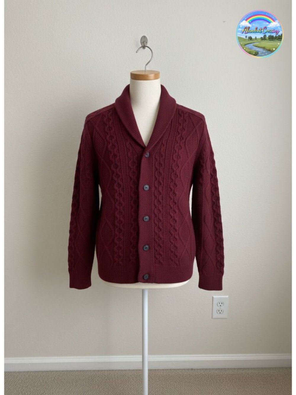 Mens Cable Knit Cardigan Sweater Button Up Shawl Collar Chunky Knit